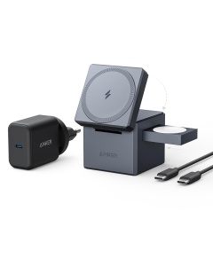 Incarcator 3-in-1 Anker Cube cu MagSafe, 15W, compatibil iPhone, Apple Watch, AirPods
