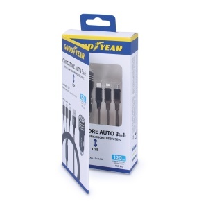 Incarcator auto Goodyear 3 in 1 cu cablu dual USB de 120 cm - Img 3