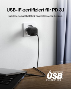 Incarcator compact USB-C Belkin 45W, rapid, pentru iPhone, Samsung, negru - Img 5