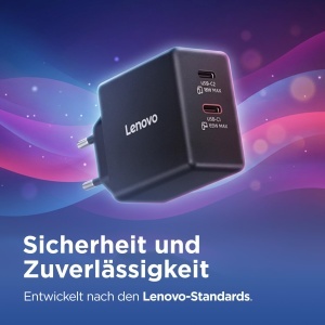 Incarcator Dual USB-C Lenovo 65W GaN pentru Laptop si Telefon, Negru - Img 4