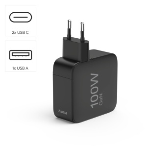 Incarcator rapid 100W GaN cu Power Delivery si Quick Charge 3.0, 3-porturi USB-C USB-A, Negru - Img 2