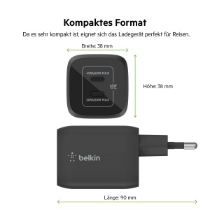 Incarcator USB-C Belkin 65W, 2 porturi, rapid, cu tehnologie GaN, negru - Img 5