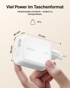 Incarcator USB-C Belkin 67W cu cablu retractabil de 1m, compact si rapid - Img 7