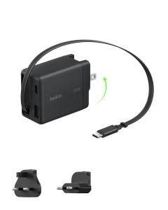 Incarcator USB-C Belkin UltraCharge 45W cu cablu retractabil, 2 porturi - Img 4