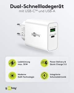 Incarcator USB C goobay 30W, Dual Port, compact, alb - Img 2