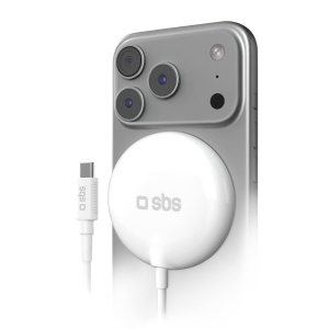 Incarcator wireless magnetic SBS MagSafe Qi2, 25W, alb, cu cablu USB-C integrat