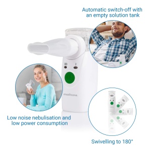 Inhalator medisana IN 525 pentru deplasare, inhalator mobil cu mustiuc si masca pentru adulti si copii, inhalator nebulizator pentru raceli sau astm cu accesorii suplimentare - Img 6