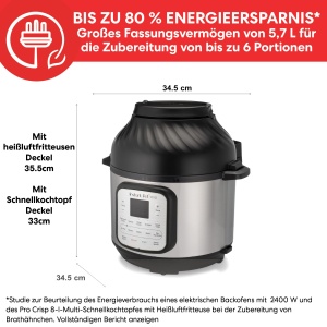 Instant Pot Duo Crisp + Air Fryer 11 in 1 Multicooker electric 5.7 L - Oala sub presiune, friteuza cu aer, aragaz lent, abur, deshidratator cu gratar, pastrati la cald si coaceti, otel inoxidabil - Img 6
