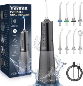 Irigator bucal Vimmk, 300 ml, 5 moduri, 8 accesorii, IPX7, Negru