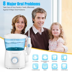 Irigator oral electric Sawgmore cu 10 niveluri de presiune si 8 duze, ata dentara profesionala pentru curatarea Zan, rezervor de apa de 600 ml, perfect pentru familie - Img 2
