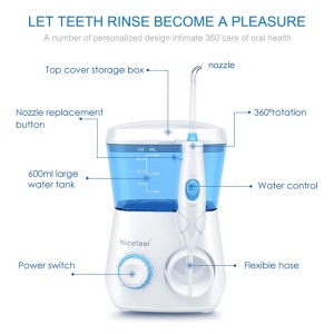 Irigator oral TUREWELL, Curatator interdental electric cu 10 niveluri de presiune si 8 duze, Irigator oral impermeabil IPX7, ata dentara de apa de 600 ML pentru casa (alb) - Img 7