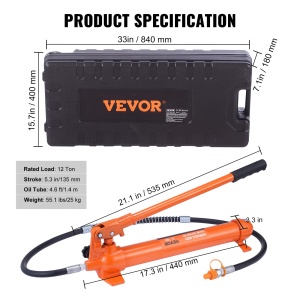 Jack Hidraulic VEVOR 12 t, Inaltime 135 mm, Set Complet cu Prelungitoare - Img 7