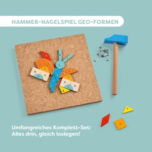 Joc de creatie HABA Geo-Forme - Set cu ciocan, 50 piese din lemn si 8 sabloane - Img 4