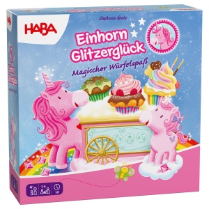 Joc de societate HABA Einhorn Glitzergluck, pentru 2-4 copii, abilitati numerice, 4 ani