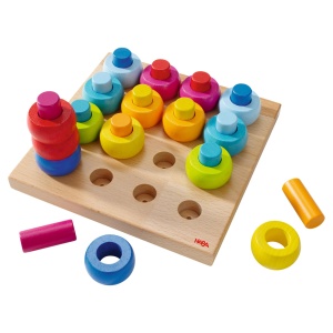 Jucarie de constructie HABA Steckspiel Farbkringel din lemn, 16 piese, invatarea culorilor