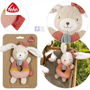 Jucarie de motricitate Hase Fehn, cu Rassel, din bumbac, pentru bebelusi - Img 4
