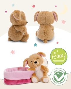 Jucarie de plus NICI Caine 12cm, bej, cu cosulet roz - Img 3