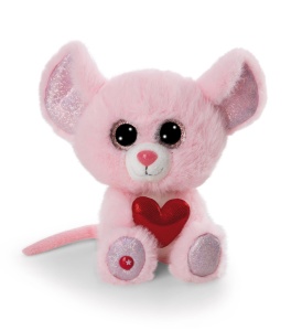 Jucarie de plus NICI GLUBSCHIS Maus Pinky Luv 15cm roz cu ochi stralucitori si inima rosie - Img 2