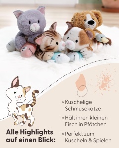 Jucarie de plus NICI Kuscheltier Gluckskatze 30cm, culoare maro, cu peste - Img 4