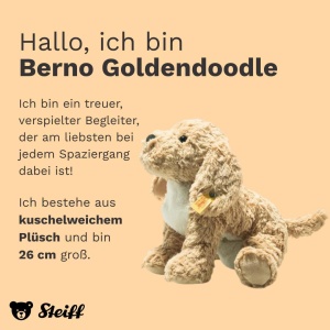 Jucarie de plus Steiff Berno Goldendoodle 26 cm, moale, bej, lavabil - Img 3