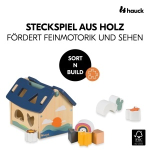 Jucarie educativa hauck Sort N Build Activity Cub din lemn cu forme geometrice si design sustenabil - Img 2