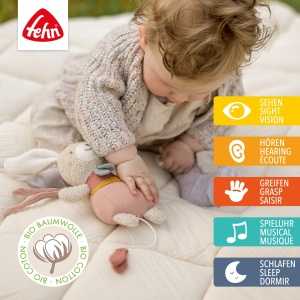 Jucarie muzicala Fehn Mini-Spieluhr Hase fehnNATUR 19 cm melodia Mozarts Wiegenlied bumbac organic - Img 3