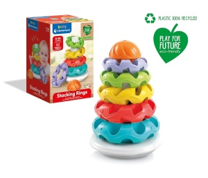 Jucarie pentru bebelusi Clementoni Bunte Stapelringe - 5 inele colorate din plastic reciclat - Img 8