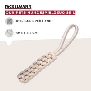 Jucarie pentru caini Fackelmann Seil 40 cm, Culoare Bej, Din Bumbac Rezistent - Img 3