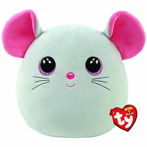 Jucarie TY Squish a Boo Catnip 31 cm Forma de Soarece Gri