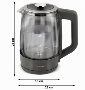 Kettle Berdsen cu temperatura reglabila, 1.7L, 1850-2200W, sticla borosilicata, gri - Img 6