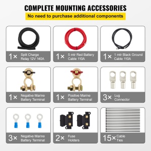 Kit de incarcare divizata VEVOR Dual Battery Disconnect Relay 12V, set de relee sensibil la tensiune de 140A -30 pana la 105degC, incarcator automat si set de cabluri pentru camion, RV, atelier, masina si nava - Img 3