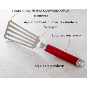 KitchenAid Spatula flexibila, spatula cu fante din otel inoxidabil - rosu imperiu, mare - Img 4