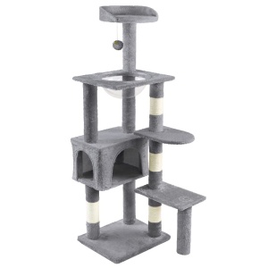 Kratzbaum pentru pisici VOUNOT XL, 138cm, gri, cu sisal si platforme