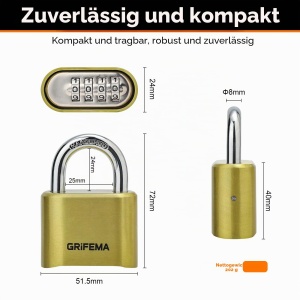 Lacat cu cod numeric GRIFEMA 4 cifre, zink, rezistent la intemperii, aurie - Img 8