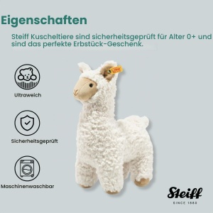 Lama de plus Steiff Soft Cuddly Friends Leandro, 29 cm, culoare crema - Img 3