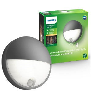 Lampa de perete Philips Capricorn LED cu senzor de miscare, 5,5 W, gri