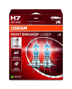 Lampa Halogen H7 Osram NIGHT BREAKER LASER, 150 luminozitate, 12V, 2 bucati