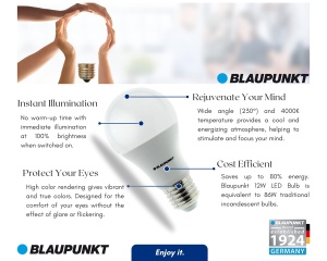 Lampa LED Blaupunkt E27 A60 Matt 12W, 1200 Lumen, 4000K - Img 2