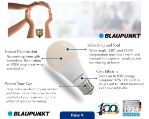 Lampa LED Blaupunkt E27 A65 Matt, 18W, 1980 Lumen, 2700K - Img 5