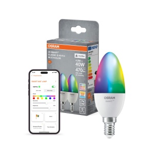 Lampa LED inteligenta Osram SMART Kerze E14, 9W, 16 milioane culori, 2 bucati