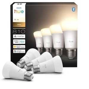 Lampa LED Inteligenta Philips Hue A60, 7W, 810 Lumen, Alb Cald, Dimabila, 4 buc