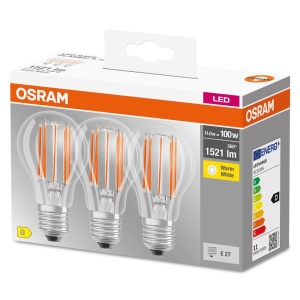 Lampa LED Osram E27, 11W, Lumina calda 2700K, 3 bucati