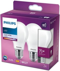 Lampa Philips LED Classic E27, 75 W, lacrima, mat, alb neutru, pachet de 2, alb rece - Img 2
