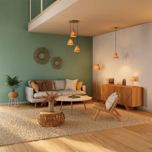 Lampa suspendata LEDVANCE Decor Raffia Plate, 3 flacari, verde, E27, 430 mm - Img 2