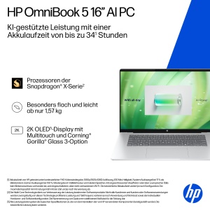 Laptop HP OmniBook 5, 16 2K OLED, Snapdragon X, 16GB RAM, 512GB SSD - Img 2