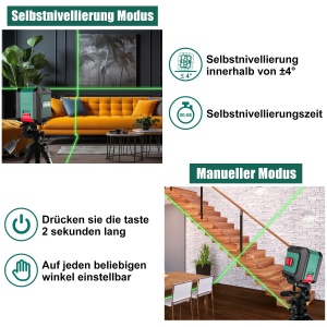 Laser Kreuzlinien HYCHIKA 15m, Verde, Auto-nivelare, 3 Moduri de Luminozitate - Img 2