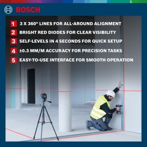 Laser profesional Bosch GLL 3-80 Nivelare 360deg Precizie -03 mmm - Img 3