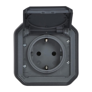 LEGRAND, Plexo New Priza rezistenta la umiditate, standard Schuko, inclusiv capac cu balamale, protectie la contact, terminale plug-in, 16 amperi, 250 volti, IP44 - IK07, culoare: antracit, 069799L - Img 3