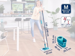Leifheit Set CLEAN Twist M Flat Mop Ergo 2.0, mop de podea cu capac supersoft pentru curatarea umeda pe parchet, laminat si lemn natural, mop cu sistem de clic, mop cu tehnologie centrifuga - Img 6