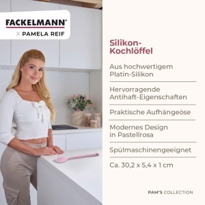 Lingura de gatit Fackelmann x Pamela Reif, Silikon Platina, Pastel Rosa, Hitzebestandig 230 C - Img 3